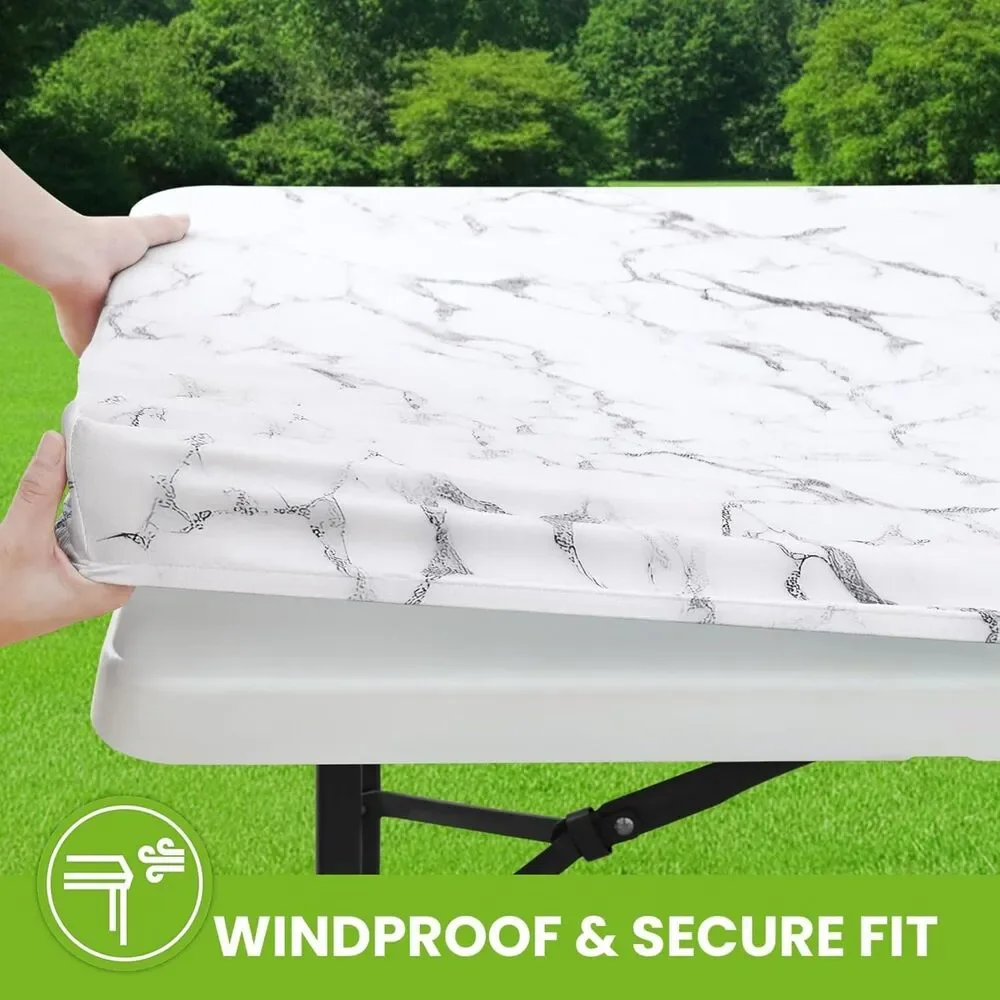Smiry Spandex Fitted Tablecloth 6 Foot Rectangle Marble Stretch Picnic Cover
